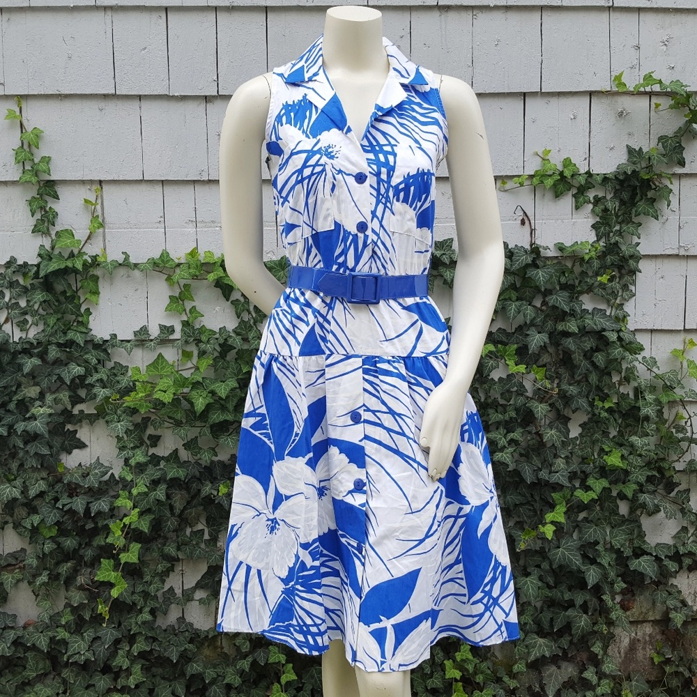 80s Vintage Floral Dress Vibrant Tropical Flowers
